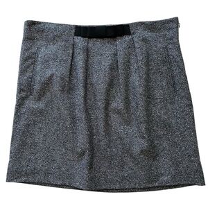 Loft Black/White Tweed Pleated Skirt With Black Grosgrain Bow Detail 14